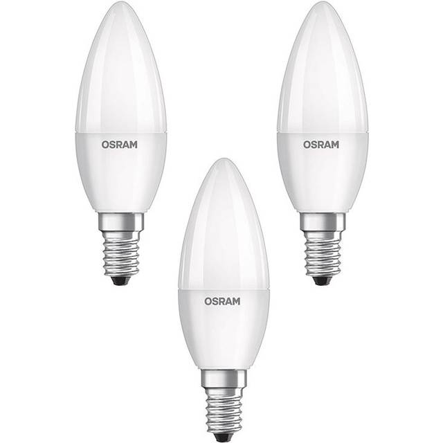 Osram candle shape frosted led bulbs 5w, e14 small screw, non dimmable set of 3