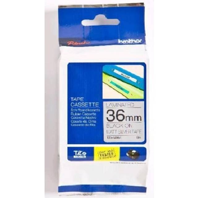 Brother TZEM961 Black on Silver 8M x 36mm Matt Tape
