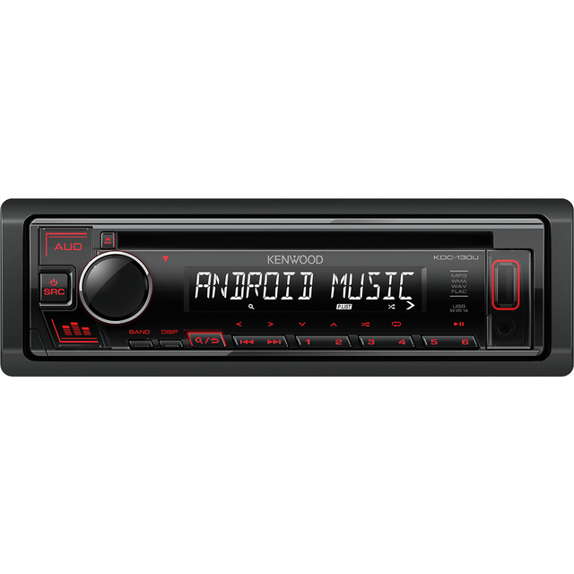 Kenwood KDC-130UR CD-bilradio med RDS (högpresterande toner, USB, AUX-ingång, Android Control, Bass Boost, 4 x 50 watt, röd) svart