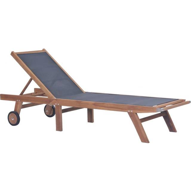 vidaXL Folding Sun Lounger with Wheels Solid Teak and Textilene - Brown