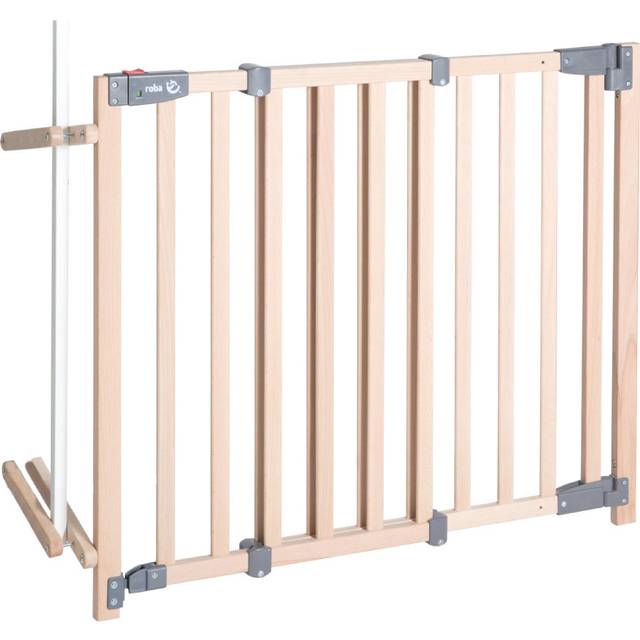 roba Trapportsskydd Safety Up - Variabel bredd 93,5-120,5 cm - Barriärfritt/Automatiskt skyddsgaller med trafikljusfunktion - Genomgångssäkring av massivt bokträ - Skyddsgaller för barn & husdjur