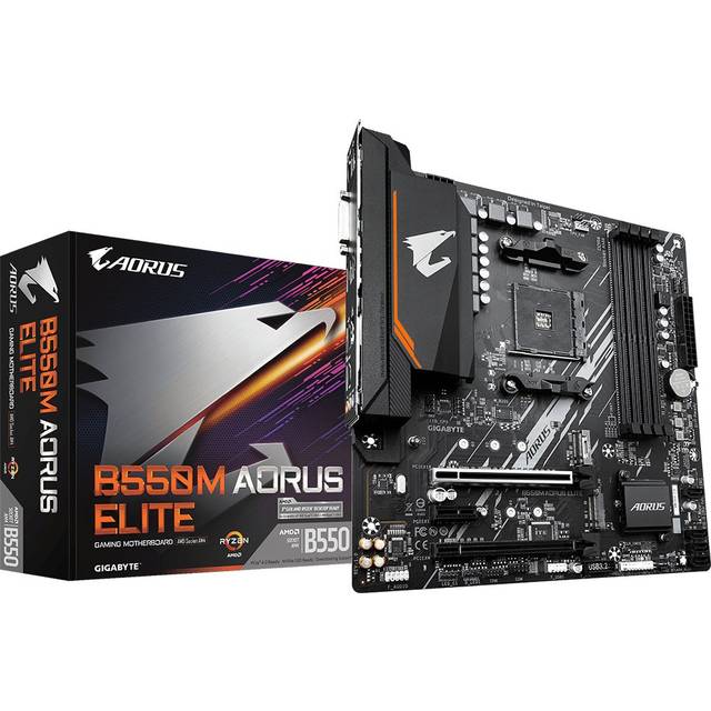 GIGABYTE B550M AORUS ELITE Motherboard - AMD Ryzen 5000 CPUs, 5+3 Phases VRM, up to 4733MHz DDR4, 1xPCIe 4.0 + 1xPCIe 3.0 M.2, 1GbE LAN, USB 3.2 Gen 1