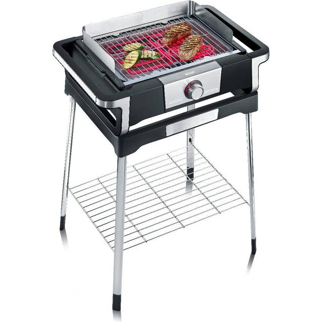 SEVERIN SENOA BOOST S elgrill med stativ, bordsgrill med snabbstart upp till 500 °C, balkonggrill med SafeTouch-yta, rostfritt stål/svart, PG 8117