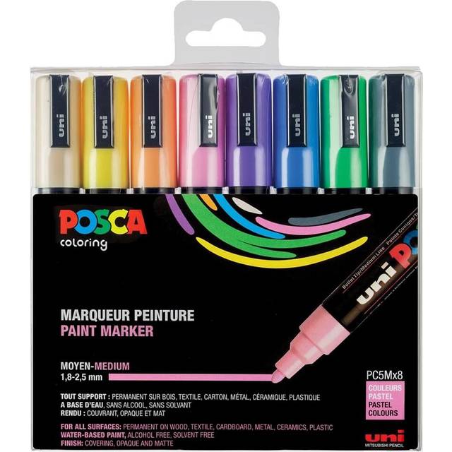 POSCA Set med 8 PC5M medium koniska markörer pastellfärger