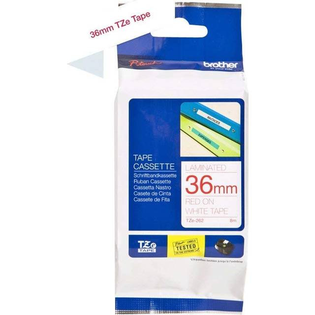 Brother TZE262 Red on White 8M x 36mm Gloss Tape