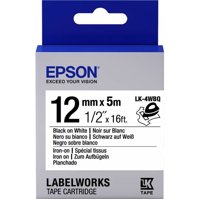 Epson Black/White 12mm Iron-On Label Cartridge, Black and White