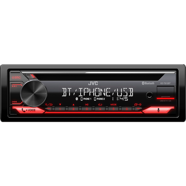 JVC KD-T812BT CD-mottagare med Bluetooth-händer – samtal och trådlös musikstreaming, svart