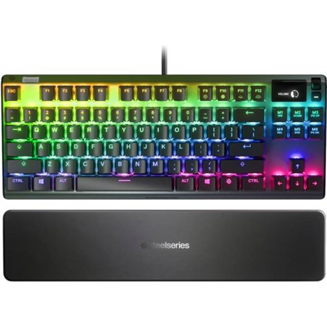 SteelSeries Apex 7 TKL - Kompakt formfaktor - Mekaniskt gamingtangentbord – OLED Smart Display – USB-genomkoppling och mediakontroller – RGB LED-bakgrundsbelyst - Bruna reglage - Franska AZERTY Layout