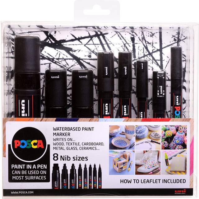 Posca Uni Black Assorted Nib Paint Marker Set (Pack of 8)