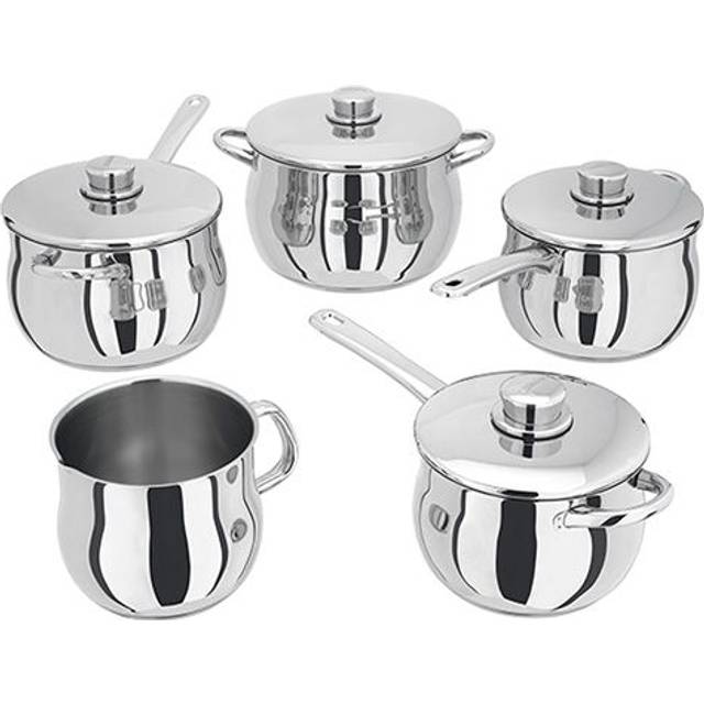 Stellar 1000, 5 Piece Stainless Steel Deep Saucepan Set, 14cm milk/sauce pot, 16/18/20cm Deep Saucepans, 22cm Stockpot (1.9L)