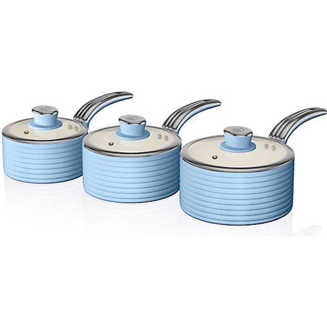 Swan Retro 3 Piece Saucepan Set Red