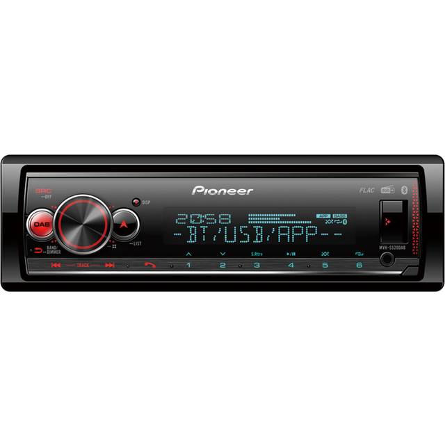 Pioneer MVH-S520DAB 1DIN bilstereo med DAB +, röd, tysk menynavigering, Bluetooth, USB, AUX ingång, iPod/iPhone direktkontroll, Handsfree, Smart Sync