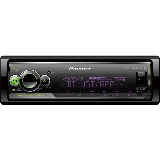 Pioneer MVH-S520BT 1 DIN bilradio med RDS- och Bluetooth®-tuner, flerfärgad belysning, USB, Pioneer Smart Sync-app, kompatibel med Apple- och Android-enheter