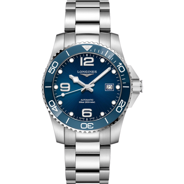 Longines Hydroconquest Stainless Steel Sunray Blue Dial Automatic Diver's L3.781.4.96.6 300M Men's Watch blue