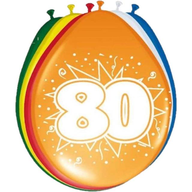8 x number 80 latex balloons age 80th birthday - assorted colours 30cm (12")