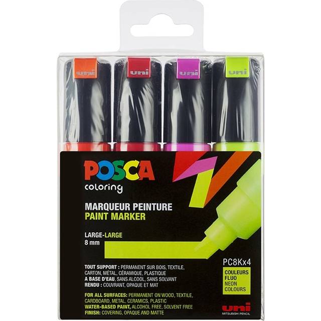 Uni Posca Marker Pen PC-8K 8mm Chisel Tip Monotones Pack of 4, Assorted