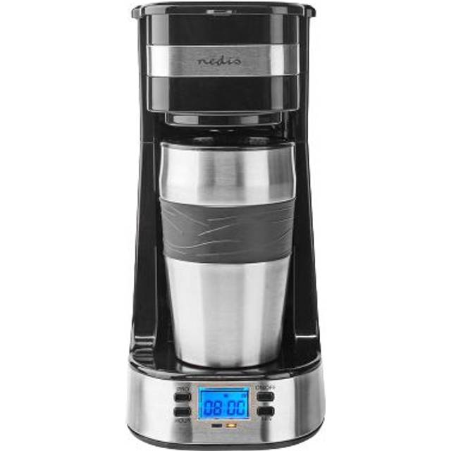 Single Serve 1 Cup Electric Filter Coffee Maker with Digital Timer + 0.42L Double Wall Travel Mug - Black