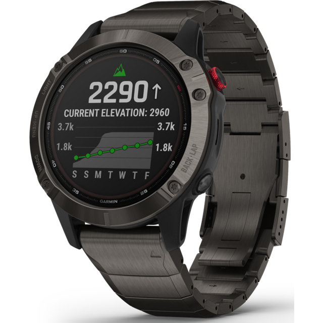 Garmin Watch Fenix 6 Pro Solar Titanium Carbon Grey DLC With Titanium DLC Band D - Black