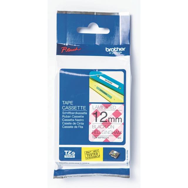 Brother TZe Labelling Tape 12mm x 4m Black on Red Gingham TZEMPRG31
