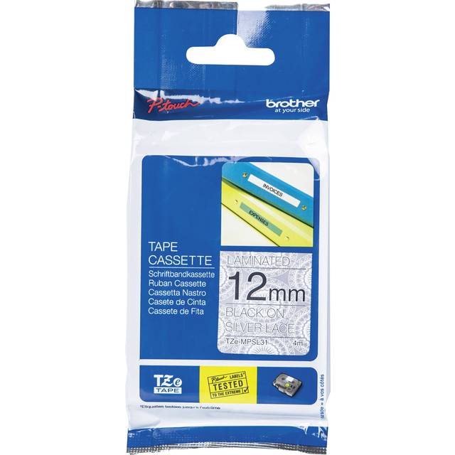 Brother P-Touch 12mm Black on Silver Labelling Tape TZEMPSL31