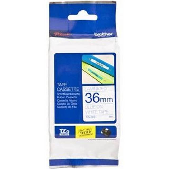Brother Laminated Tape 36mm, Gloss Blue on White - Blue/White