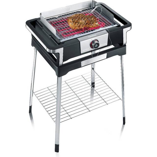 SEVERIN SENOA DigitalBOOST S Elgrill med underrede, fristående grill med snabbstart upp till 500 °C, balkonggrill med SafeTouch-yta, rostfritt stål/svart, PG 8118