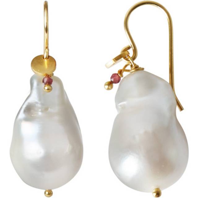 Stine A - Baroque Pearl Earring With Gemstone - Örhänge - Goldplated - 2 x 1,3 cm