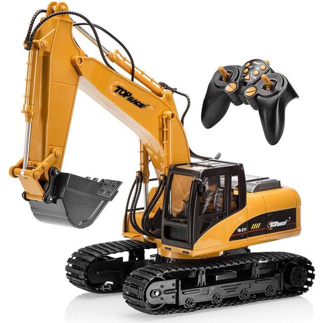Top Race 15 Channel RC Excavator, 1:14 Construction Truck, Fully Functional with Lights & Sound