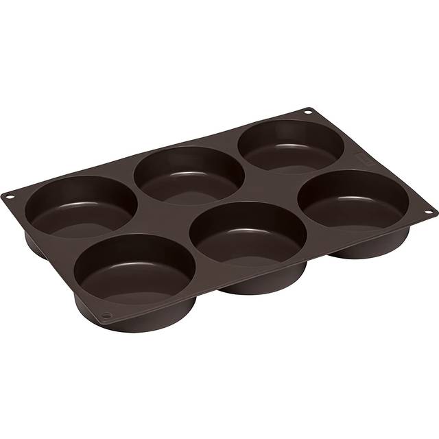 "LURCH Germany Flexiform Non Stick Silicone Hamburger Bun Baking Pan | Perfect Mold For Little Cakes Or Bread | 6 Cavities For Burger Buns - Brown ( 3"""