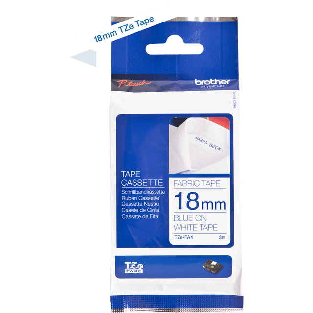 Brother TZE-FA4 label-making tape Blue on white