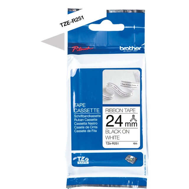 Brother P-Touch TZe Ribbon Tape 24mm x 4m Black on White TZER251