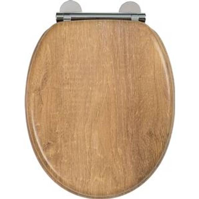 Croydex Ontario Flexi-Fix™ Wooden Soft Close Toilet Seat - Teak Effect - Oak