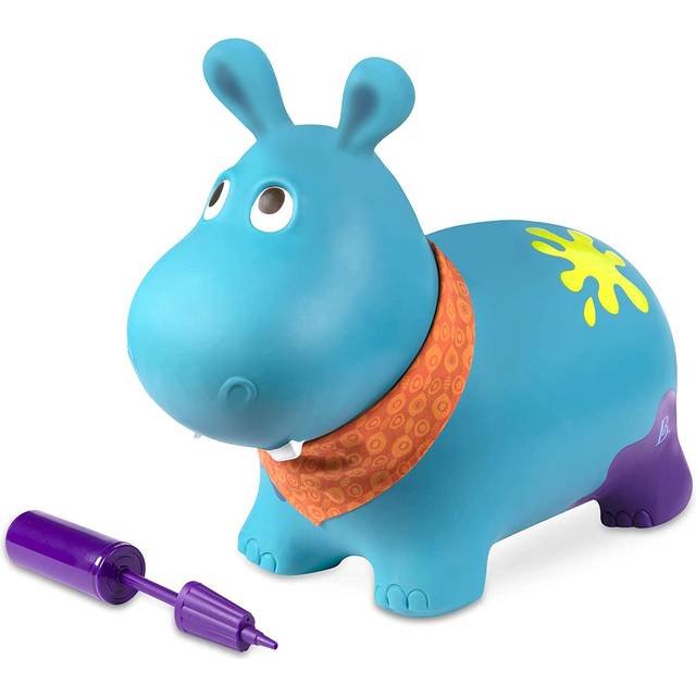 B toys  Hanky the Hippo Inflatable Ride-On Bouncer  Bouncy Boing  BPA Free Soft Riding Toy for Toddlers 18m+