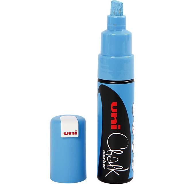 Uni-Ball PWE-8K Liquid Chalk Marker Pen - 8mm Chisel Tip - Light Blue Ink - Single