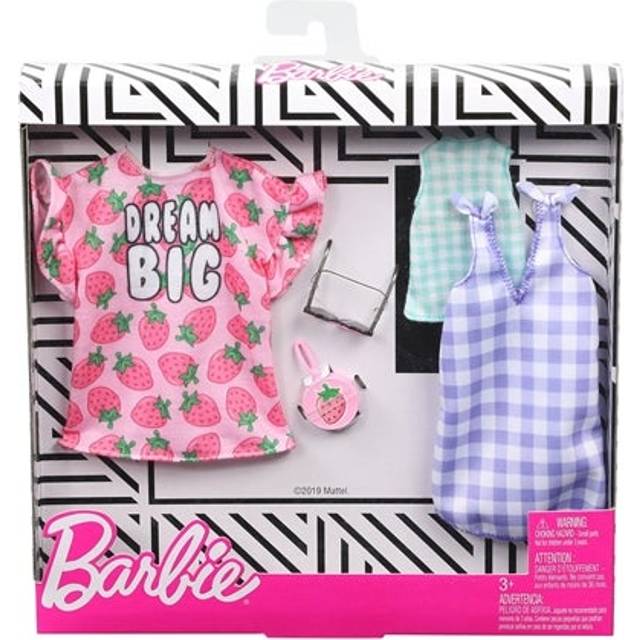 Barbie Clothes  2 Outfits Doll Include a Strawberry-Print Dress  a Checked Dress and Top  Plus a Strawberry-Decorated Purse and Heart-Shaped Sunglasse