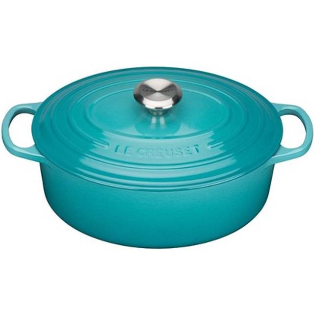 Le Creuset Signature gjutjärnspanna med lock, Ø 31 cm, oval, lämplig för alla typer av spisar och induktion, volym: 6,3 l, 5,705 kg, karibisk
