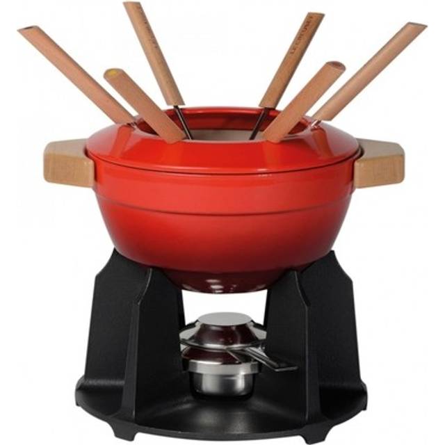 Le Creuset Gjutjärn fondue-set, innehåller 2 handtag, stänkskydd, rechaud och 6 fonduegafflar, 2,0 l volym, körsbärsröd
