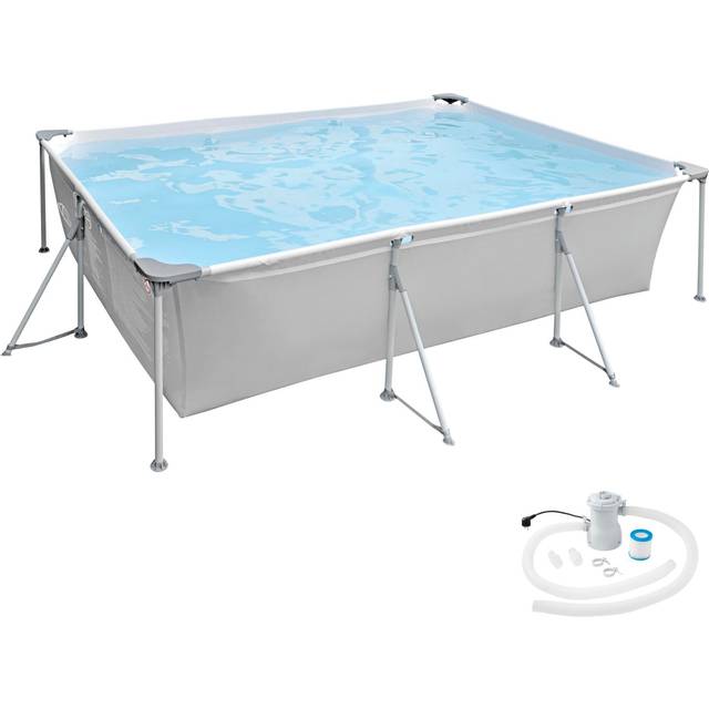Tectake - Swimming Pool - rectangular with filter pump 300 x 207 x 70 cm - outdoor swimming pool, outdoor pool, garden pool - grey