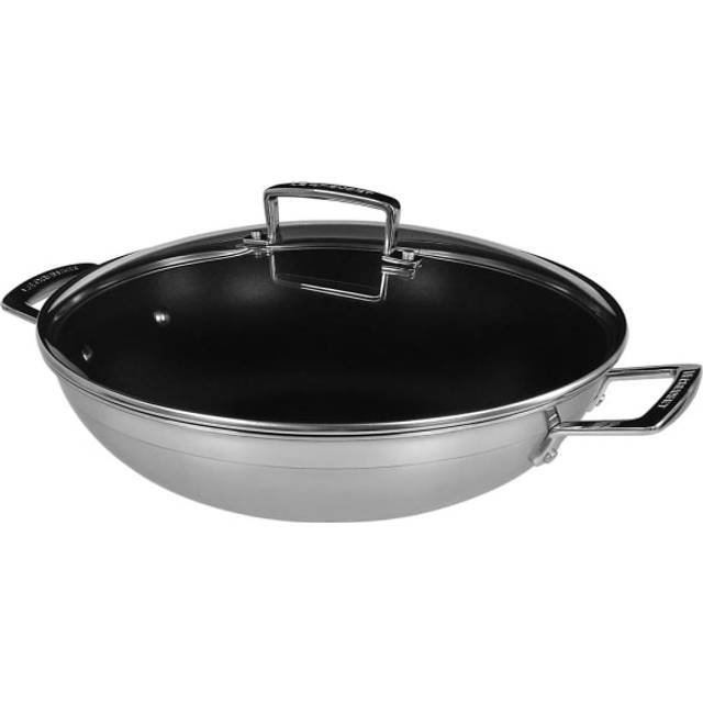 Le Creuset 3-Ply Stainless Steel Non-Stick Wok with Lid, 30 x 7.8 cm, 96201130001000, Silver
