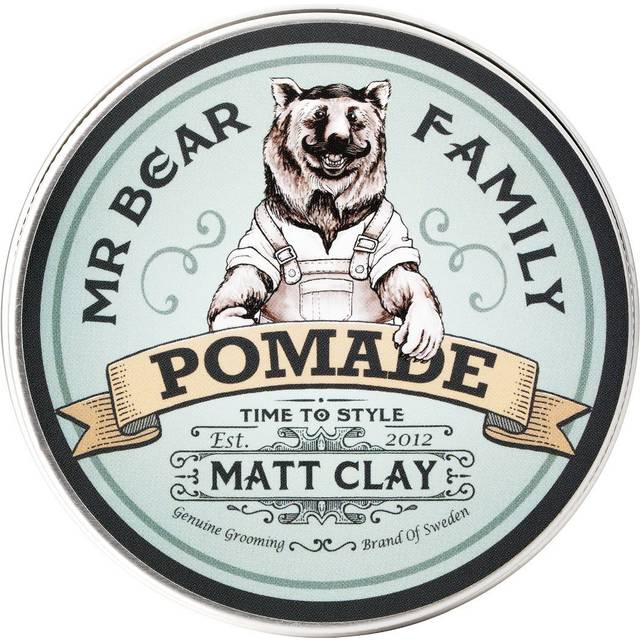 Mr Bear Family Pomade Matte Clay - Vattenbaserad Pomada Medium Hold Styling Hårprodukt för Män Innehåller Kaolin och Bentonit för Maximal Volym och Stadga Matt Hårpomade för Frissigt Hår, 100ml