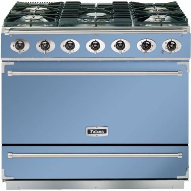 Falcon F900SDFCA/N 90cm Single Cavity Dual Fuel Range Cooker in China Blue and Nickel