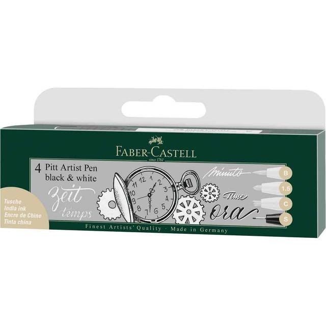 Faber-castell pitt artist pens set - 4pcs white & black 167151