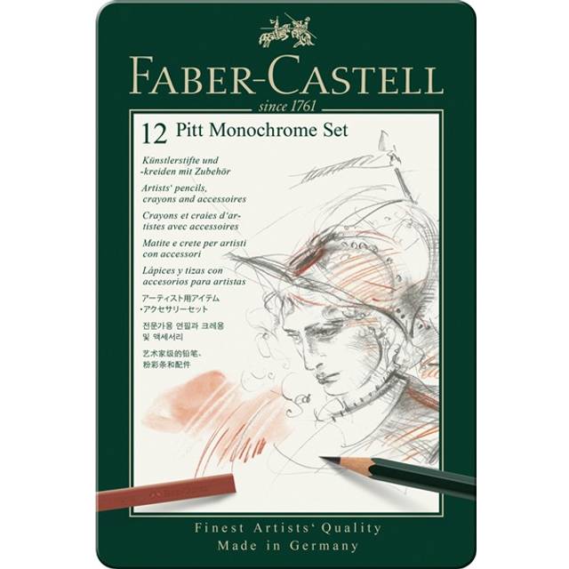 Faber Castell Pitt Monochrome Pencils Set - Tin Of 12 - 112975