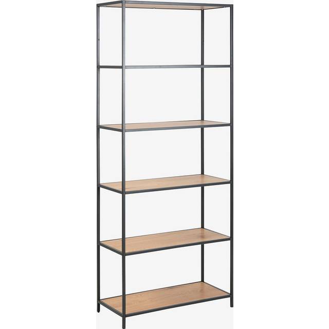Florence Seaford 5 Shelf Oak and Black Metal Bookcase - Furniture To Go
