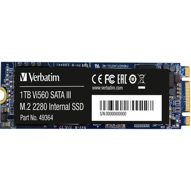 Verbatim Vi560 S3 SSD, intern SSD-enhet med 1 TB datalagring, Solid State Drive med SATA III M.2 2280 och 3D NAND-teknik, svart, perfekt för bärbar dator och Ultrabook