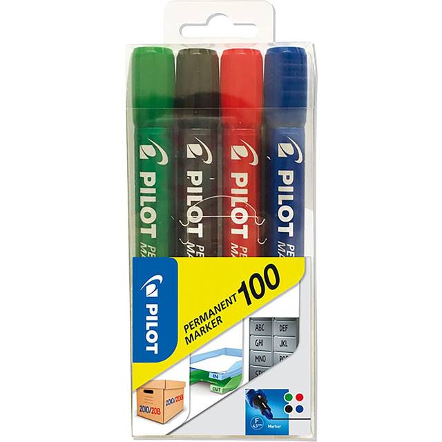 Pilot 100 Permanent Marker Fine Bullet 1 mm Assorted Non Refillable Pack of 4