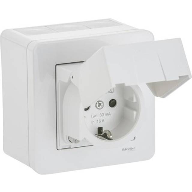 Schneider Electric WDE002979 Vägguttag med jordfelsbrytare, utv, IP44, vit