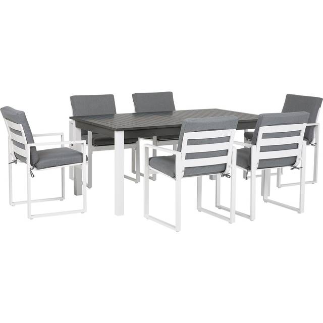 Beliani Garden Dining Set 6 Seater Pancole With Cushions Metal Grey, Grey