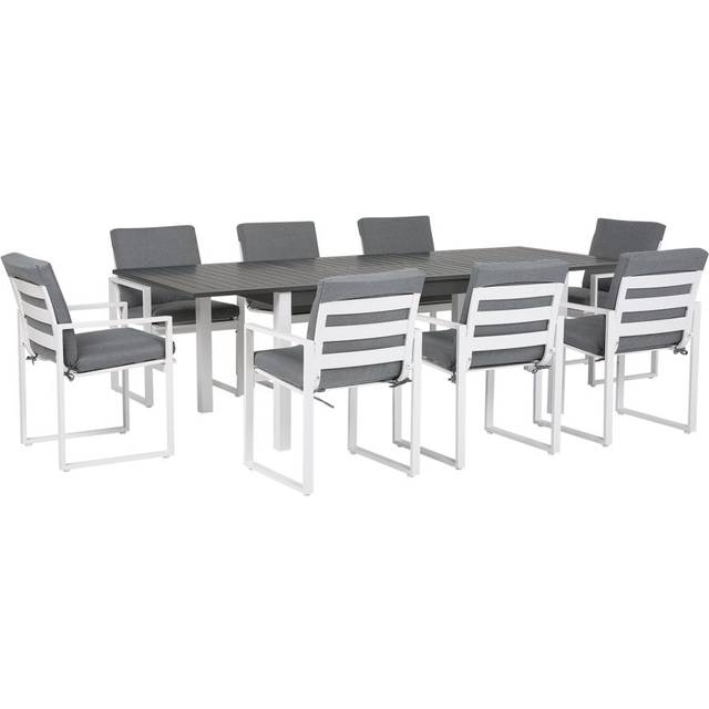 Beliani Garden Dining Set 8 Seater Pancole With Cushions Metal Grey, Grey