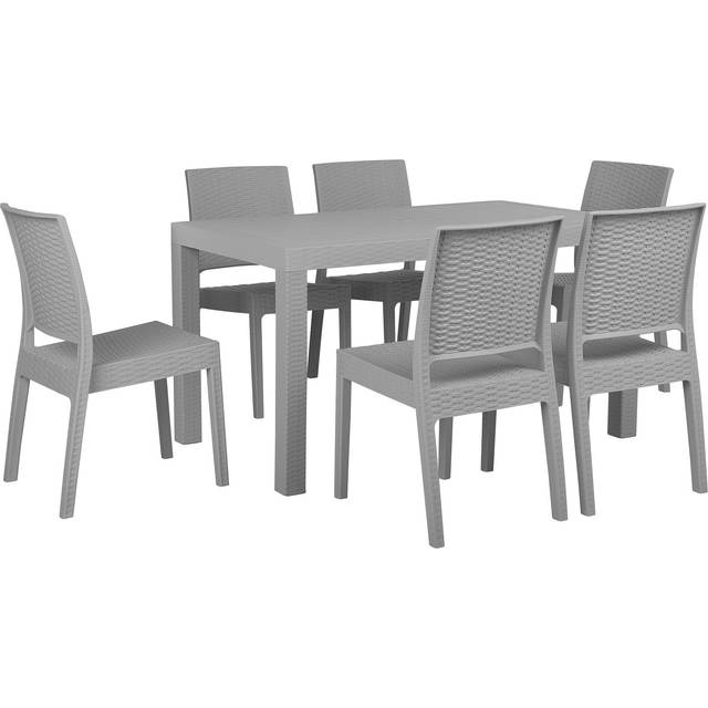 Beliani Garden Dining Set 6 Seater Fossano Light Grey, Grey